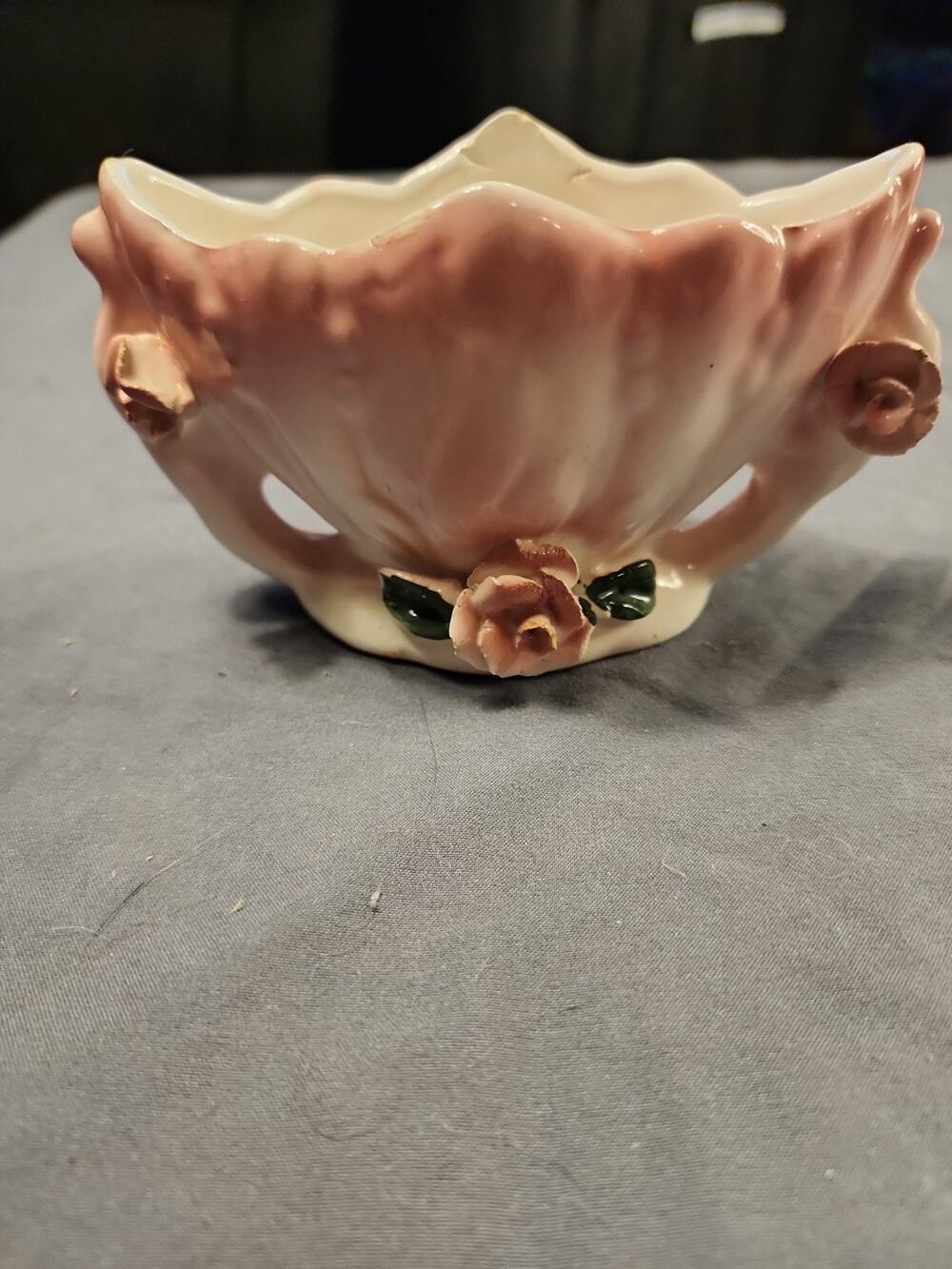 Lusterware Footed Bowl Pink & White Rose Pattern Old Vintage Home Decor